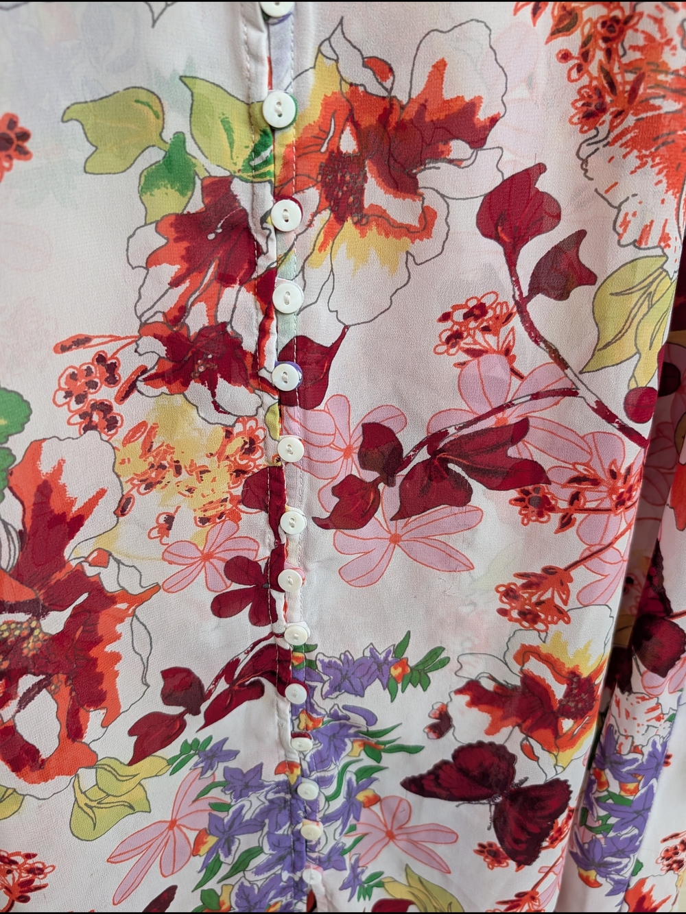 Caffe Marrakesh XL Floral Butterfly Print Tunic Long Sleeve Button Front V-Neck - Picture 5 of 7
